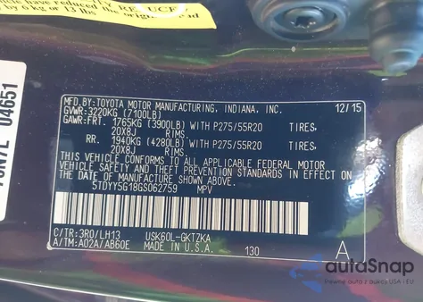 2016 Toyota Sequoia Platinum 5.7L V8 z USA, uszkodzony, nr VIN 5TDYY5G18GS062759